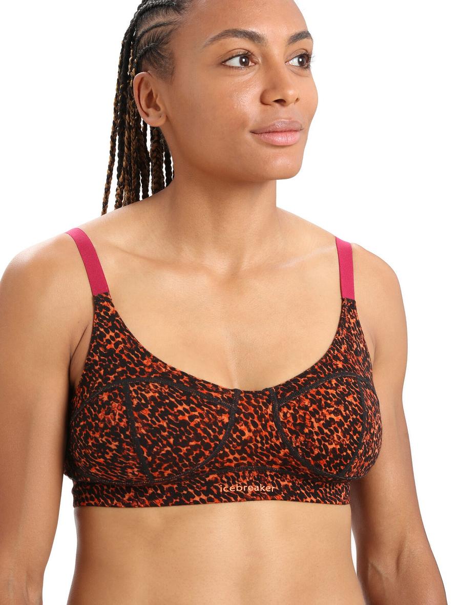 Black / Cherry Women's Icebreaker Merino Queens Clasp Bras | USA 1810DFMN